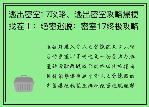 逃出密室17攻略、逃出密室攻略爆梗找茬王：绝密逃脱：密室17终极攻略指南